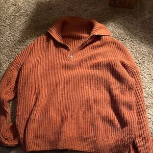 SHEIN womens Rust Zip-Up Sweater